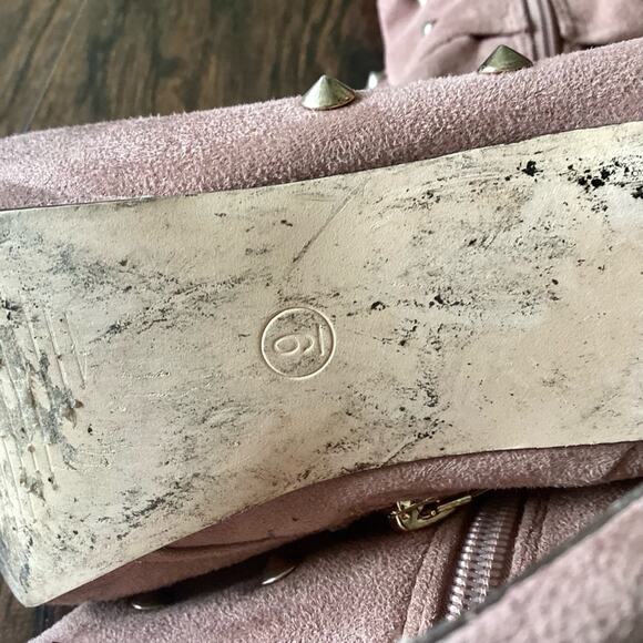 Liliana Vegan Suede Over the Knee Golden Tacks Peep Toe Boots - Picture 4 of 10